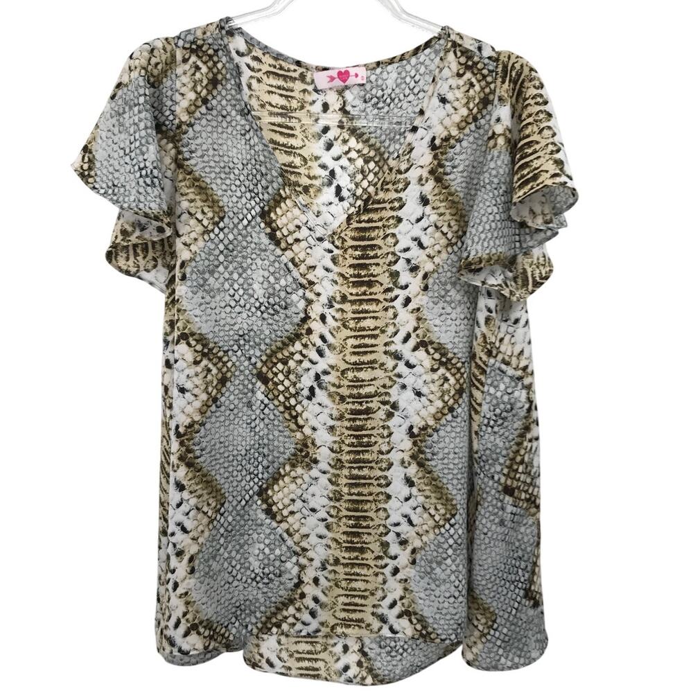 Buddy Love Avril Snake Print Semi Sheer Flutter Sleeve Blouse Size S